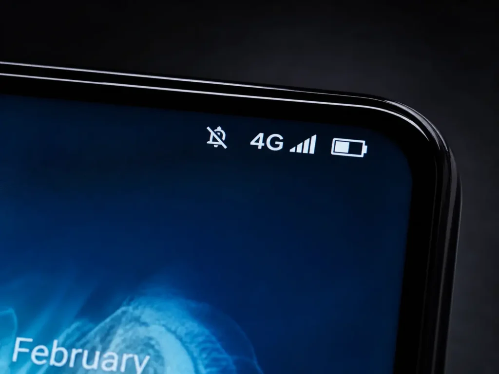 Tela de smartphone com ícone de falta de sinal evidenciando que os dados móveis não funcionam na barra de status.