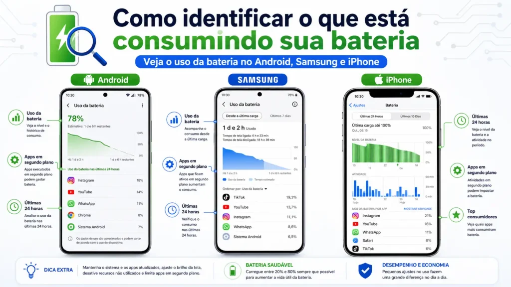 como identificar o que está consumindo a bateria do celular
