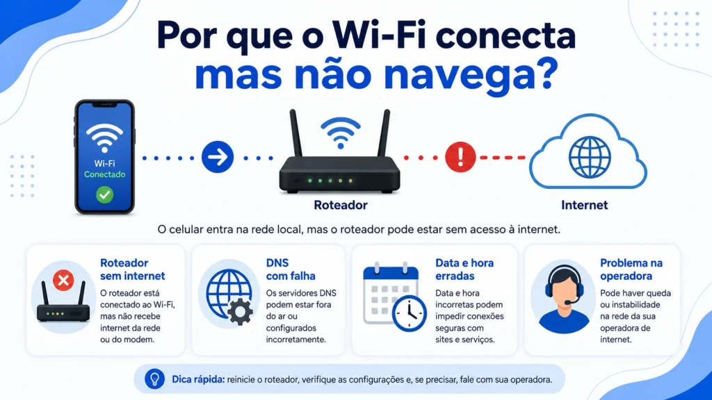 por que o Wi-Fi fica conectado mas sem internet
