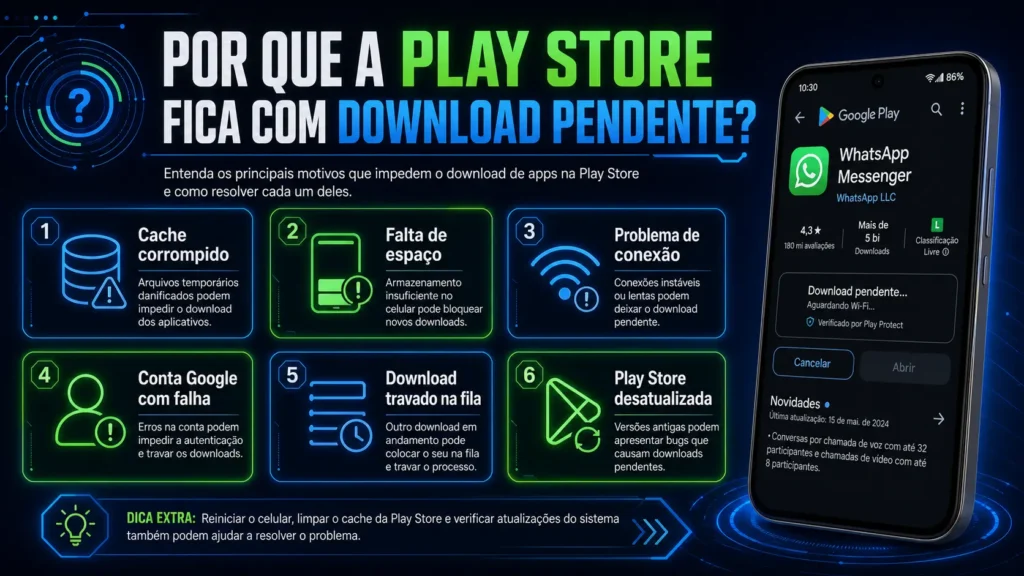 por que a Play Store fica com download pendente