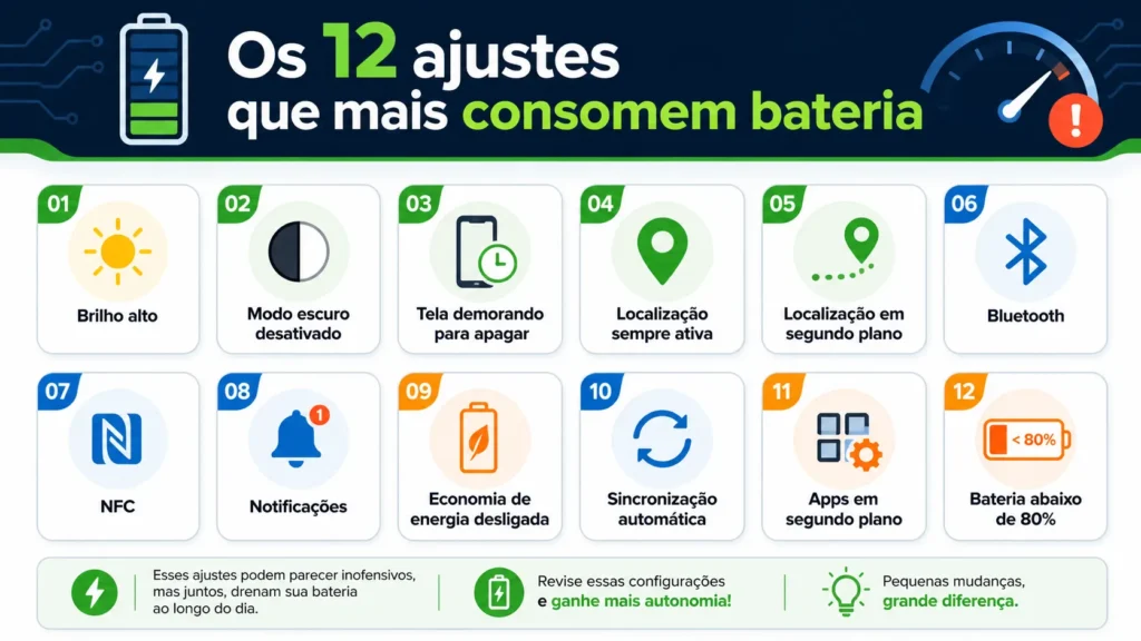 12 ajustes que mais consomem bateria do celular