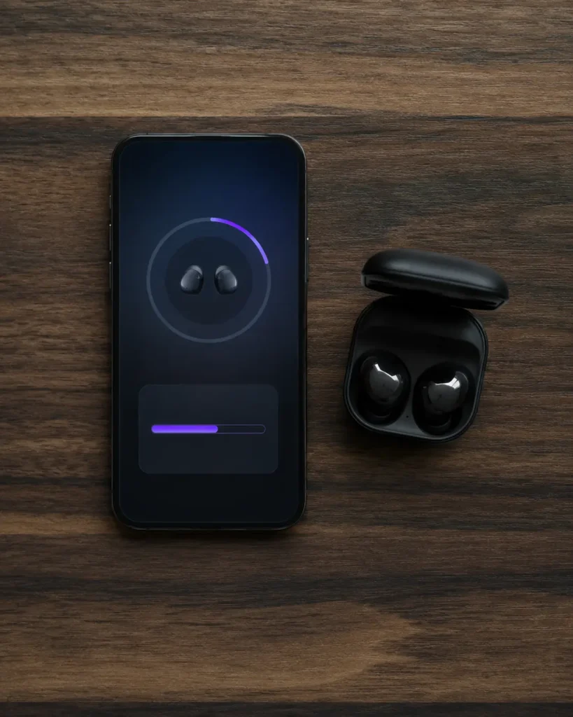 app de fone bluetooth não conecta mostrando atualização de firmware