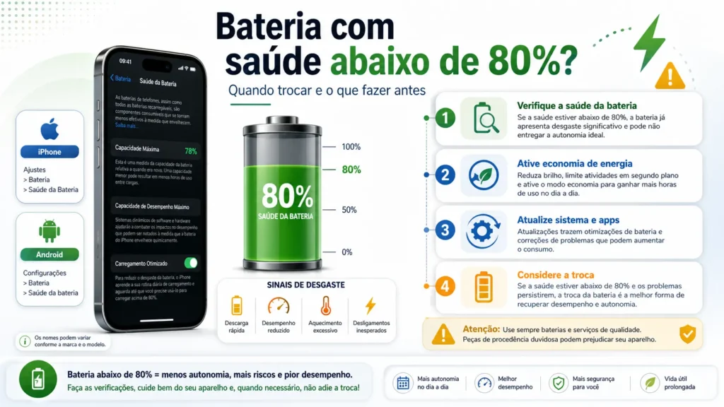 bateria com saúde abaixo de 80 por cento