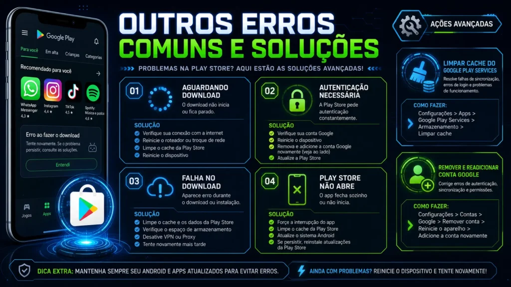 erros comuns da Play Store e soluções