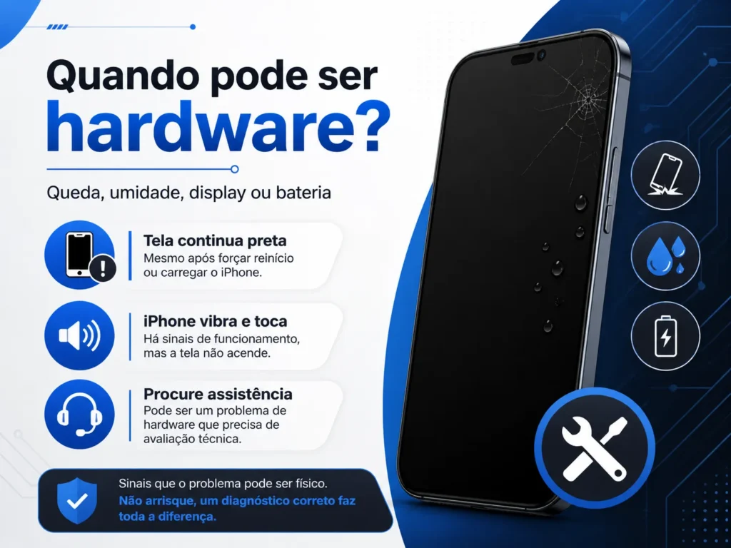 quando iPhone com tela preta pode ser problema de hardware