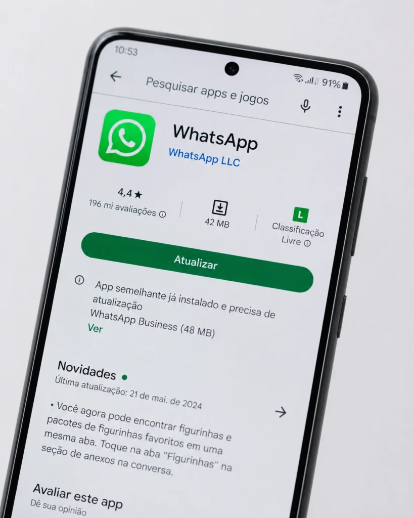WhatsApp com atualização disponível na Play Store