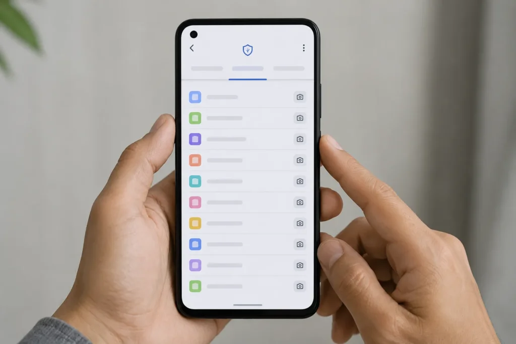 apps com acesso à câmera Android na tela de gerenciamento de permissões