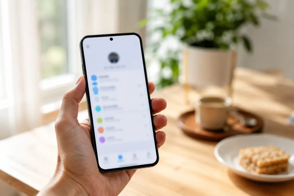 Pessoa acessando as configurações para mudar número no WhatsApp