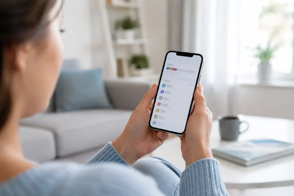 Pessoa verificando o armazenamento para liberar espaço no iPhone