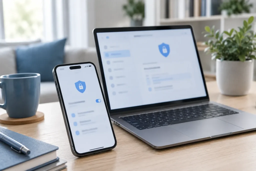 verificação em duas etapas Google sendo configurada em celular e computador