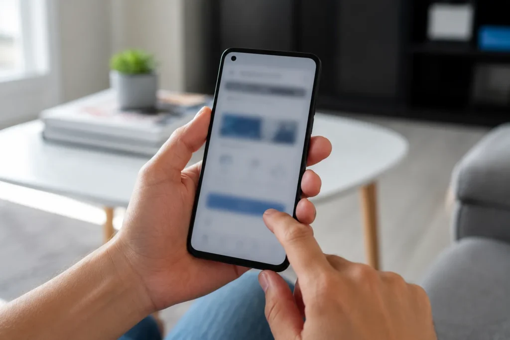 Pessoa verificando por que o link de aplicativo não abre no celular e aparece no navegador