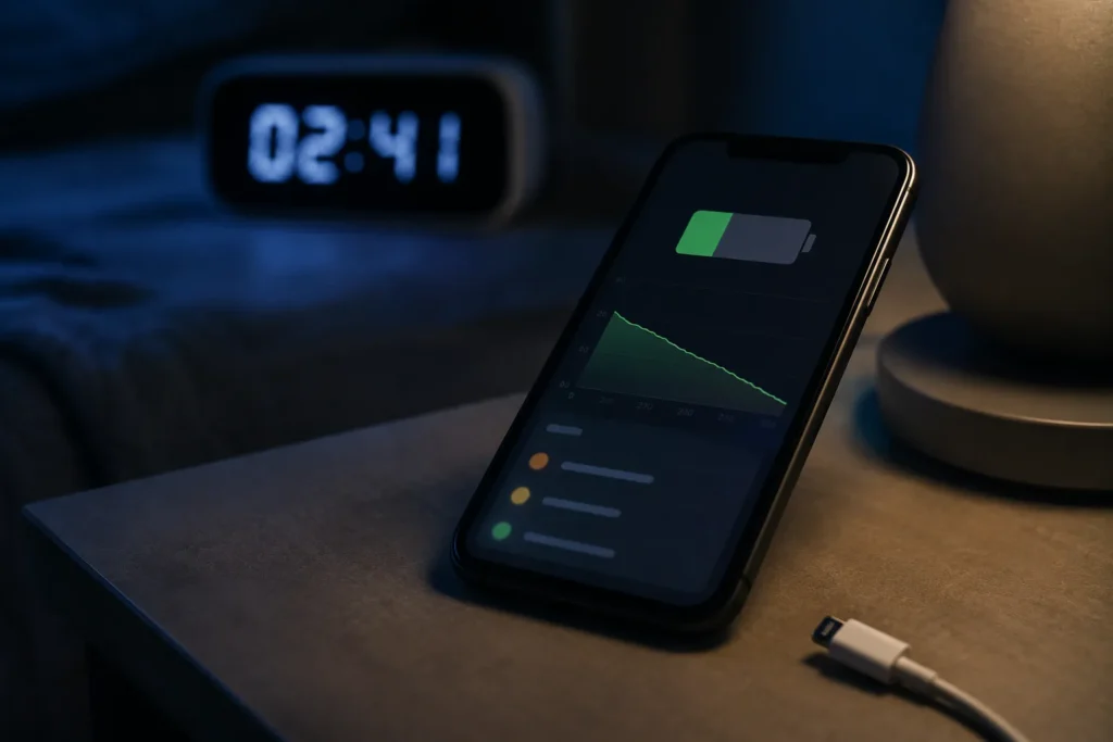 celular descarrega durante a noite enquanto o usuário verifica o gráfico de consumo da bateria