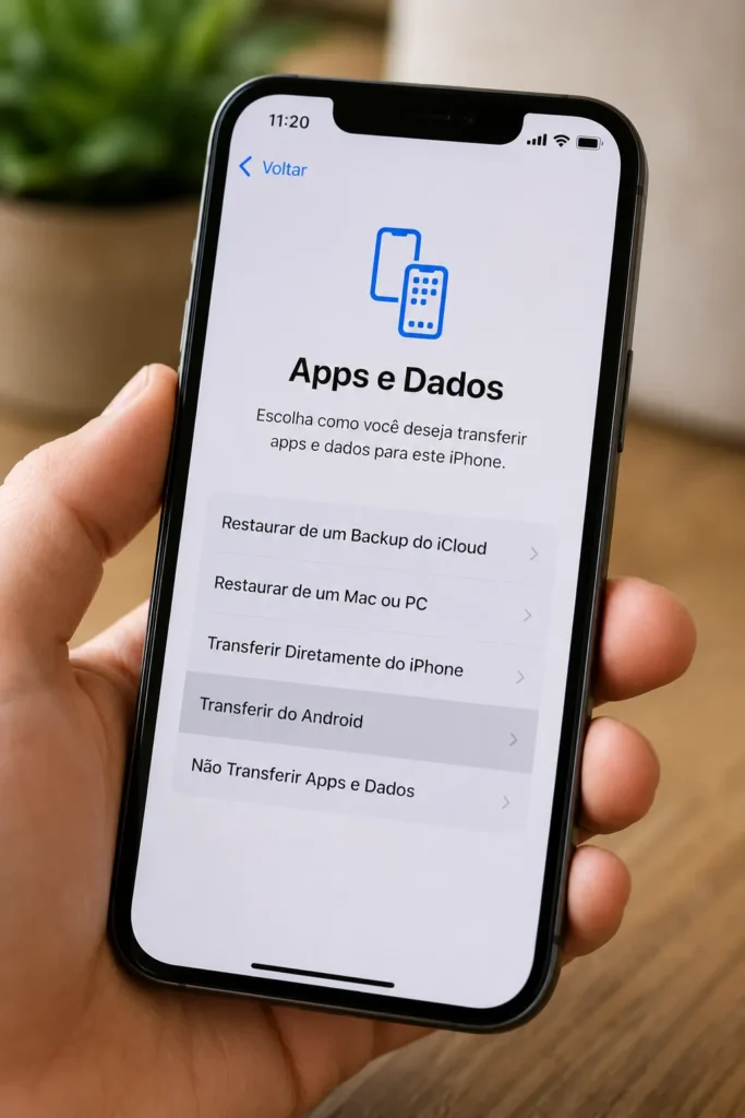 configuracao inicial iphone transferir dados android