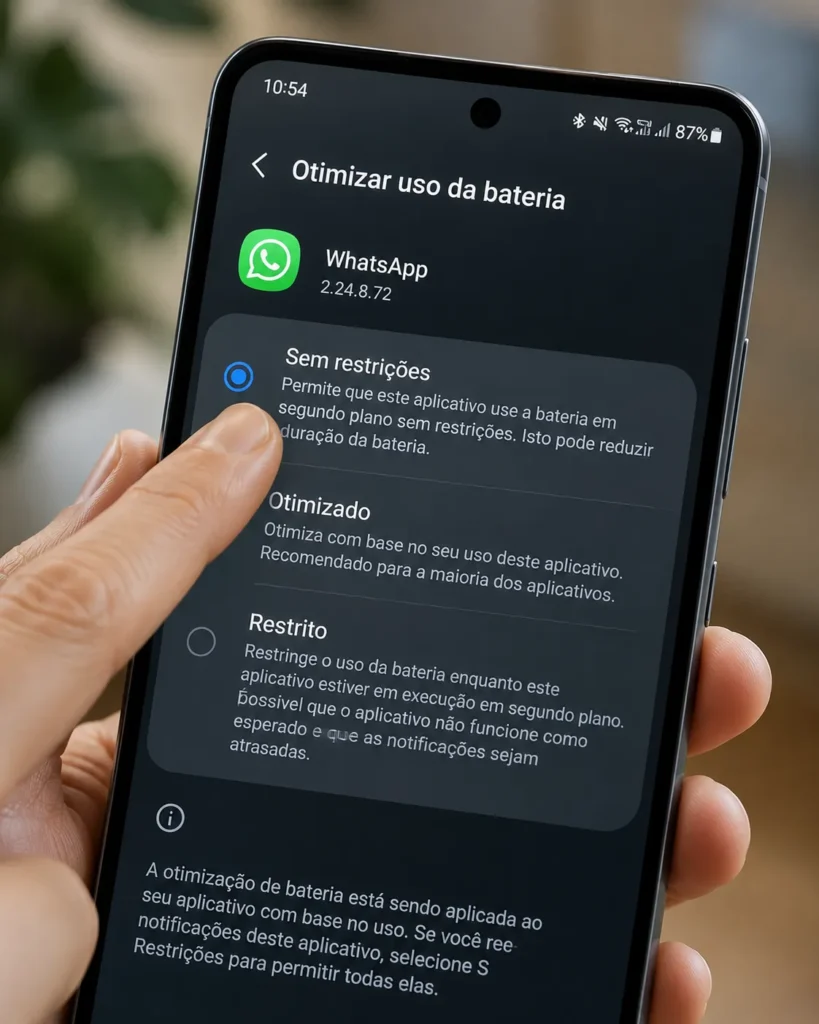 otimizacao bateria notificacao whatsapp demorando