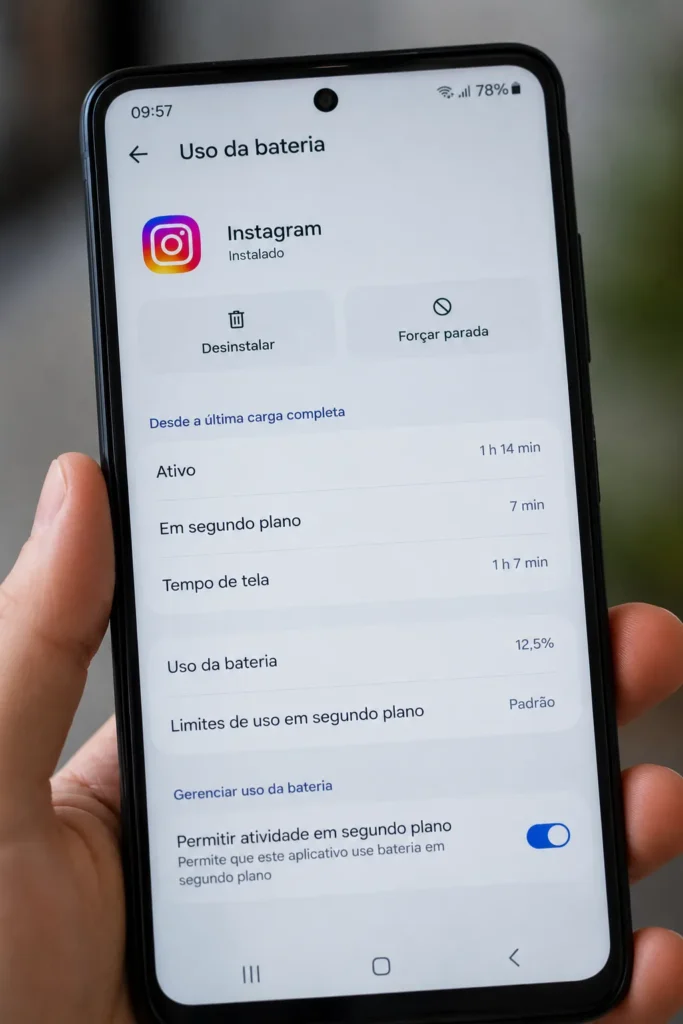detalhamento uso bateria app segundo plano
