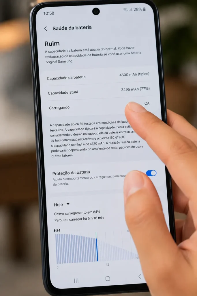 porcentagem saude bateria trocar celular