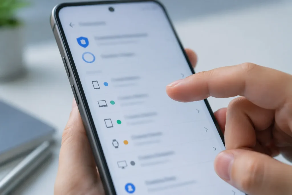 Tela de segurança usada para ver aparelhos conectados Conta Google