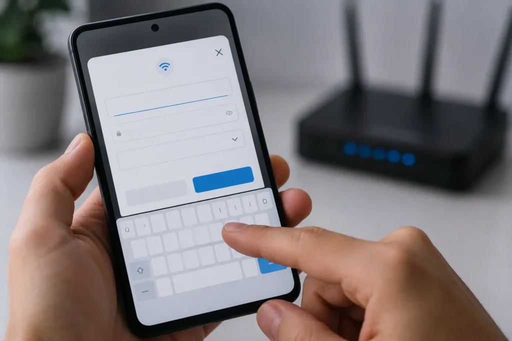 Preenchimento de SSID e senha para conectar Wi-Fi oculto celular