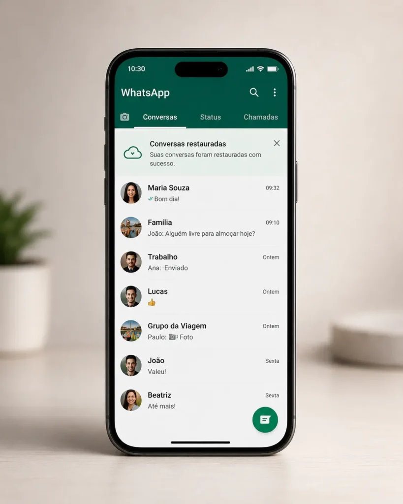 whatsapp restaurado apos backup trocar celular