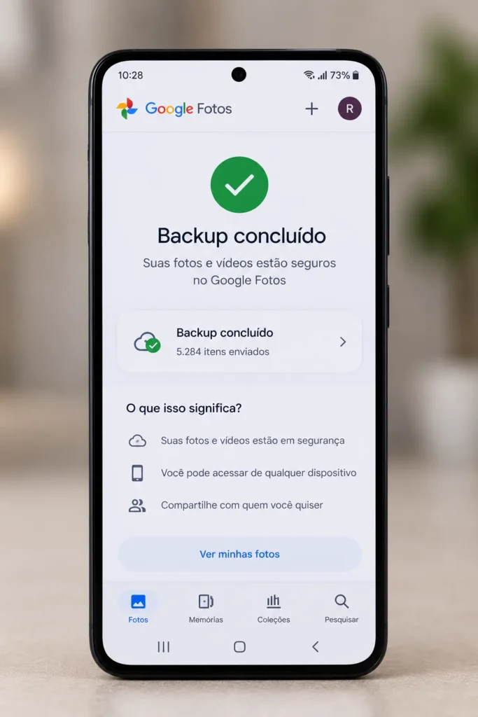 backup concluido google fotos apos correcao