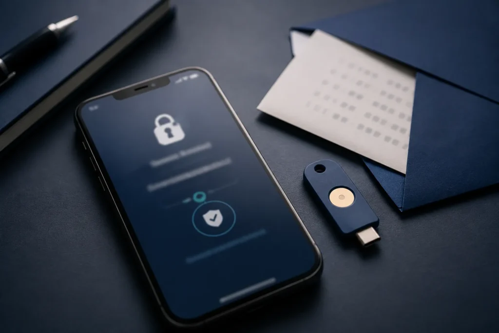 verificação em duas etapas Google com chave de segurança e códigos de backup