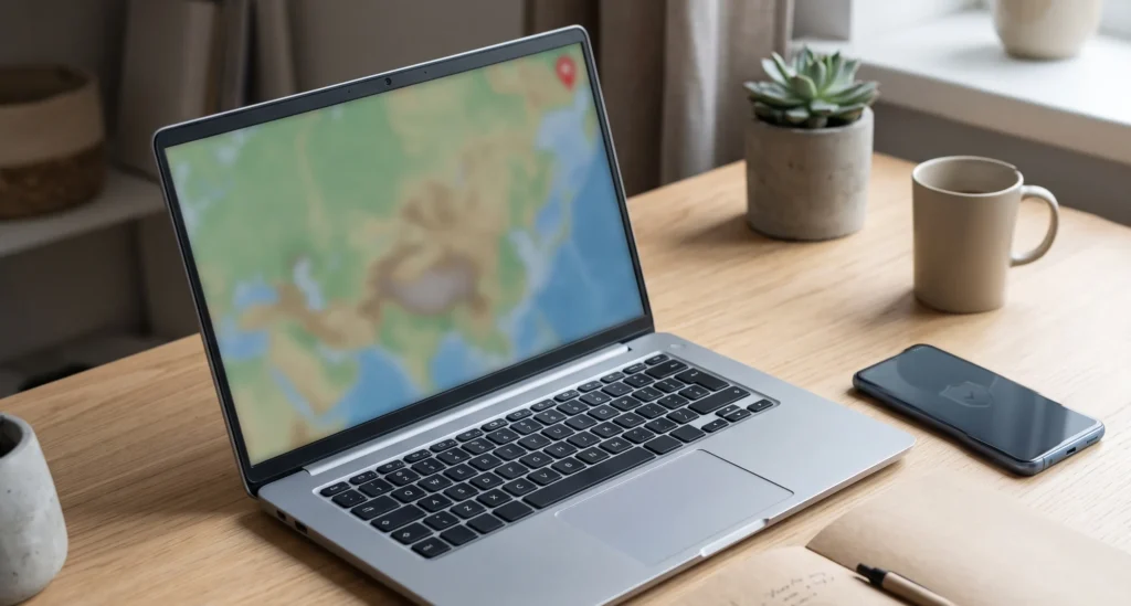Pessoa usando um notebook para localizar celular perdido Google com segurança