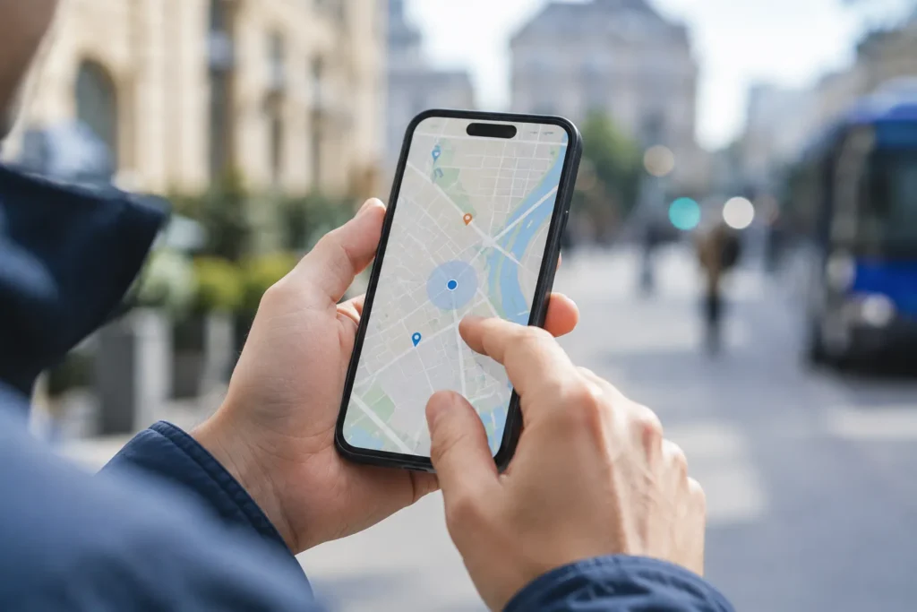 Google Maps offline aberto no celular durante o preparo de uma rota
