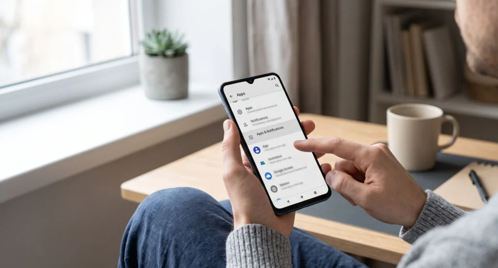 Pessoa acessando as configurações para mudar navegador padrão Android