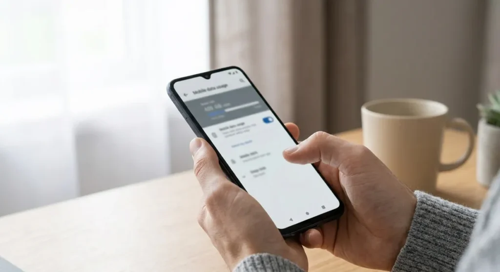 Pessoa tentando impedir app usar dados em segundo plano no Android
