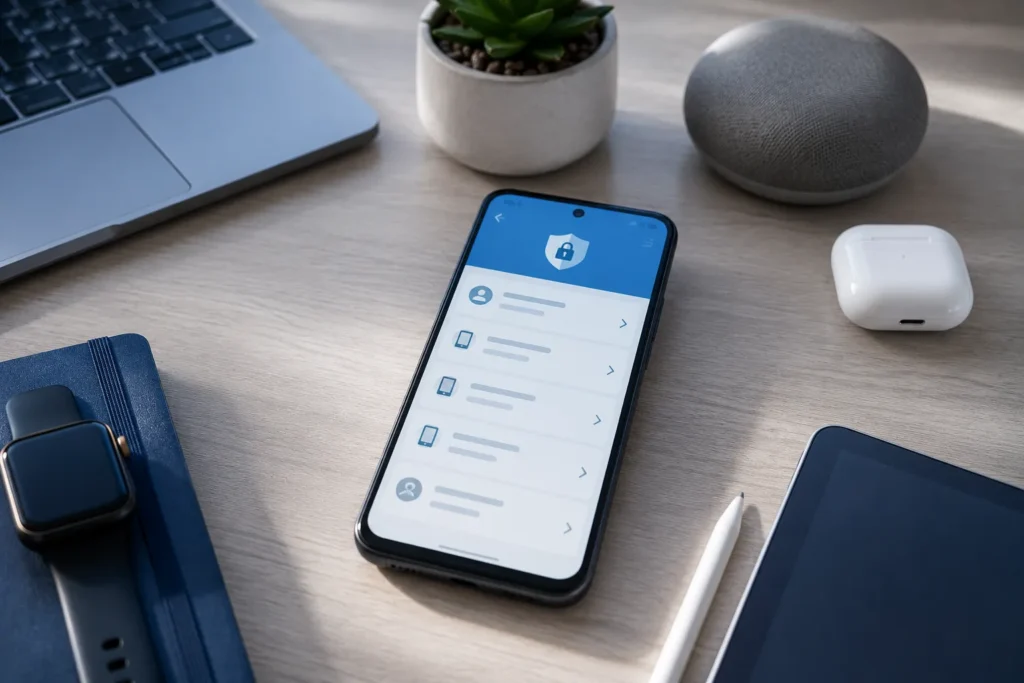 Dispositivos conectados ID Apple sendo verificados em um smartphone