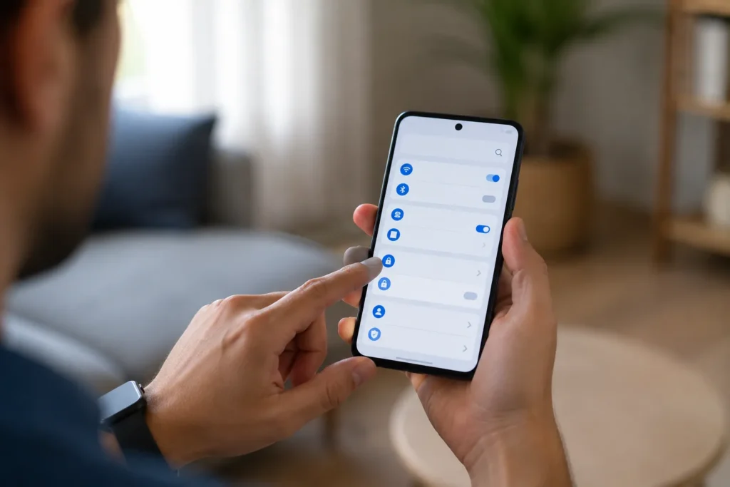 Pessoa acessando configurações para ativar o modo desenvolvedor Android