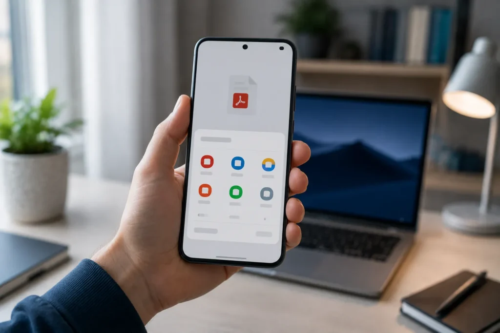 Usuário tentando mudar app padrão PDF Android em um celular.