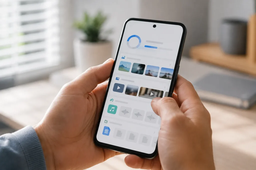 Pessoa usando o WhatsApp para apagar downloads no celular com segurança