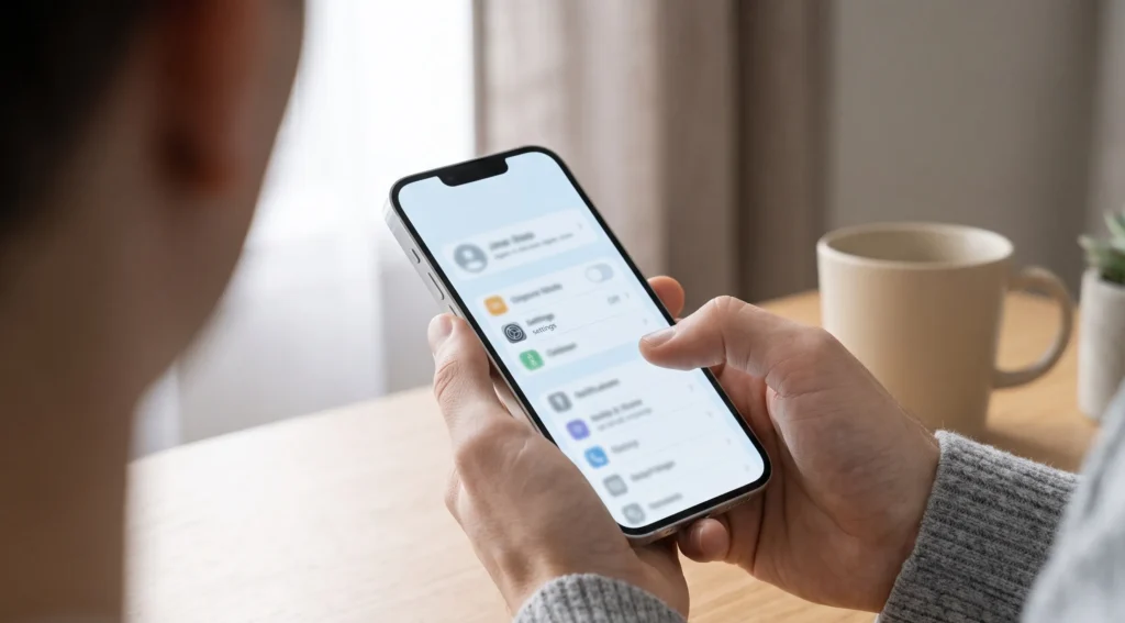 Usuário configurando o uso de dados celulares por aplicativo no iPhone
