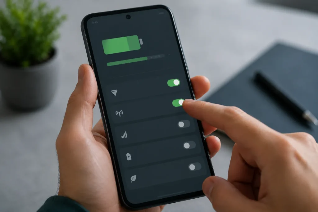 Celular com ajustes de economia de dados e bateria para reduzir o consumo de vídeos.