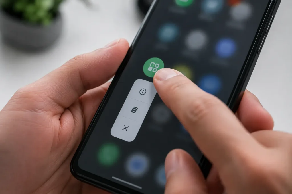 Usuário pressionando um ícone para remover app desconhecido Android