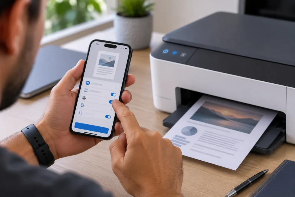 Seleção de impressora para imprimir pelo iPhone com AirPrint