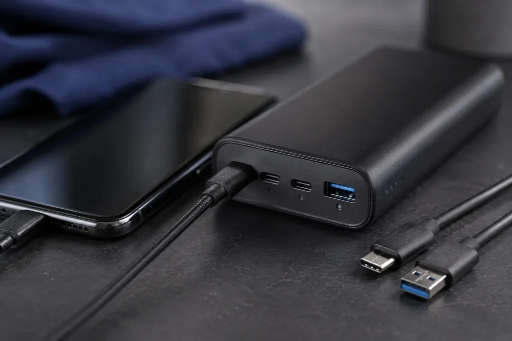 power bank carrega lento ao alimentar um celular durante teste de potência