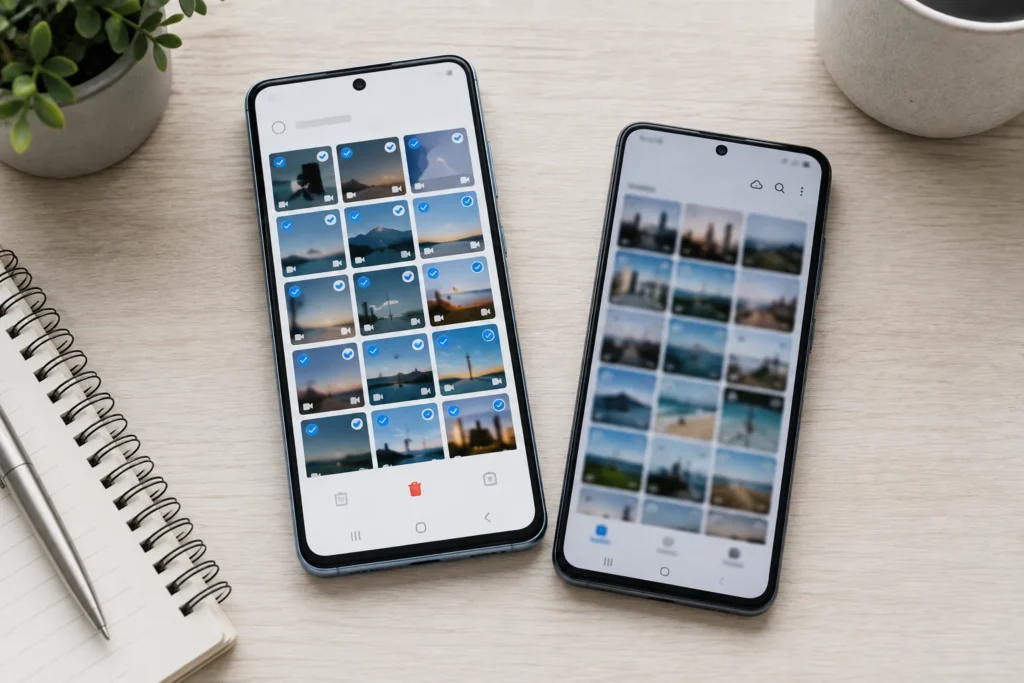 Comparação entre galeria e WhatsApp ao apagar downloads no celular