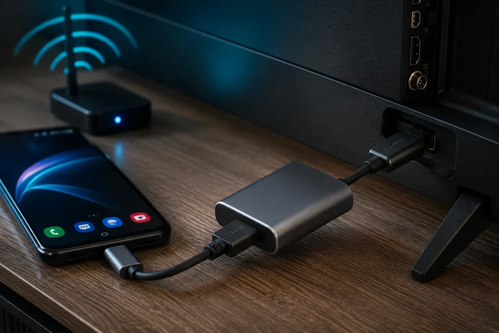 Adaptador USB-C para HDMI como opção para espelhar a tela do Android na TV