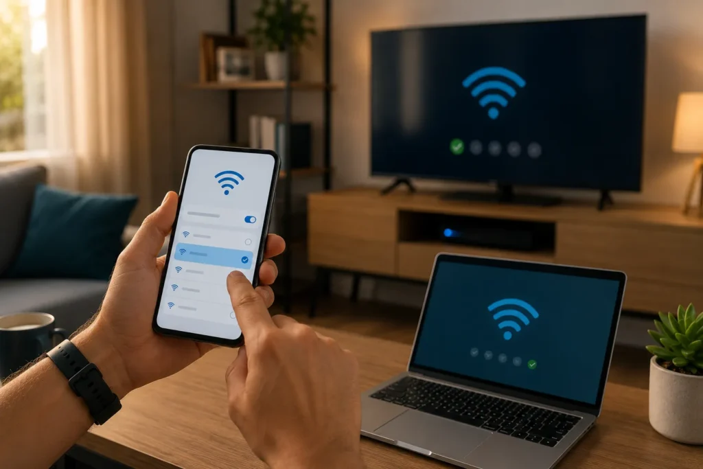 Celular e outros dispositivos sendo reconectados após a troca do nome do Wi-Fi