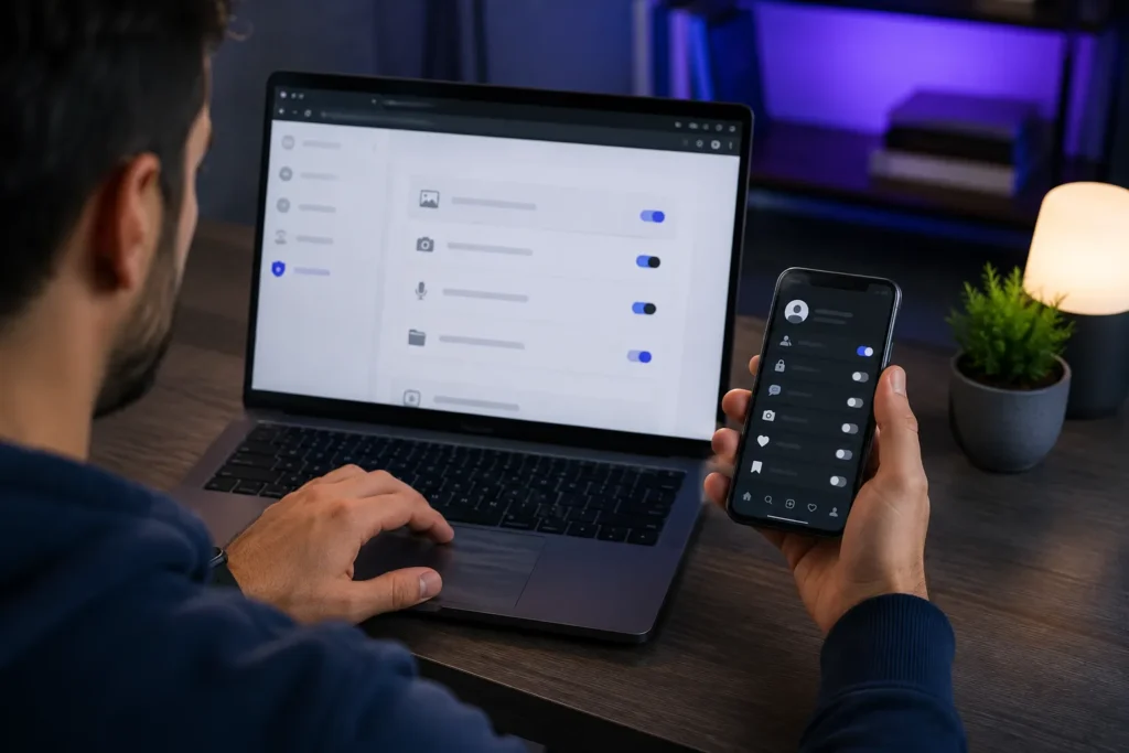 Configurações de autoplay em navegador e aplicativo de rede social.