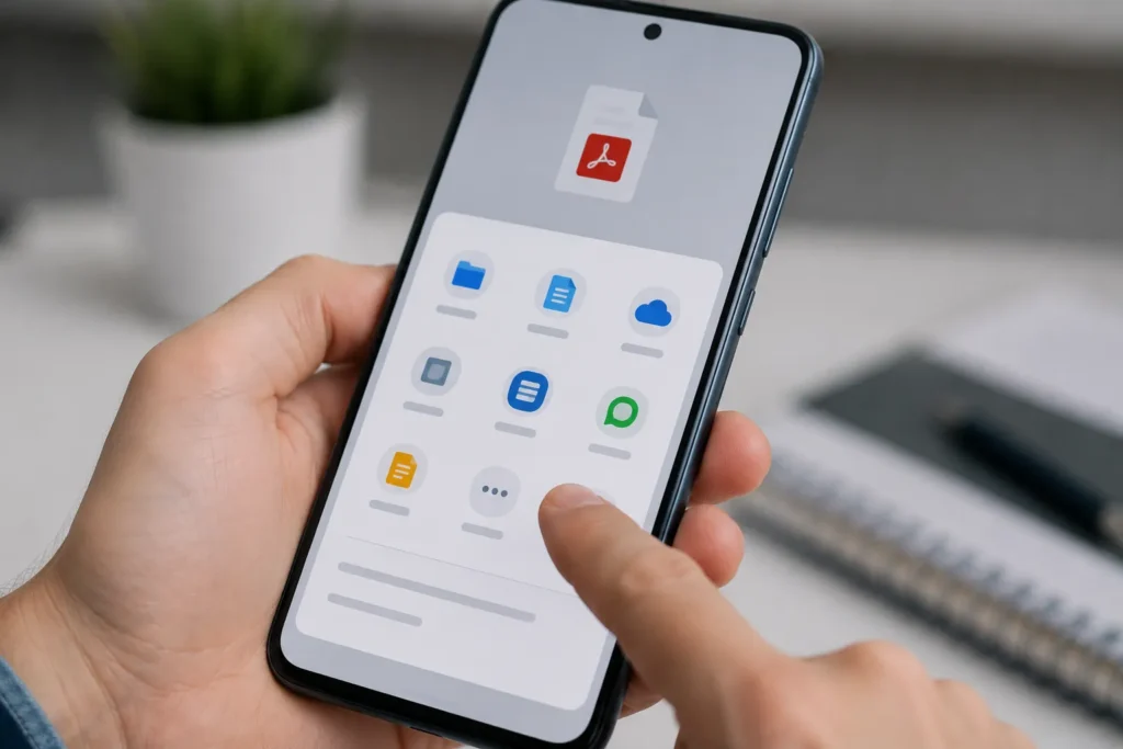 Seleção de novo leitor ao mudar app padrão PDF Android.