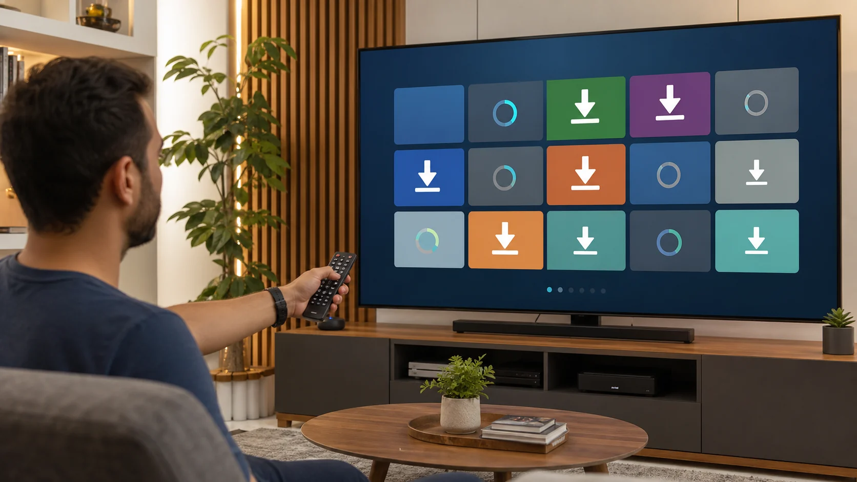 pessoa atualizando aplicativos em televisão inteligente