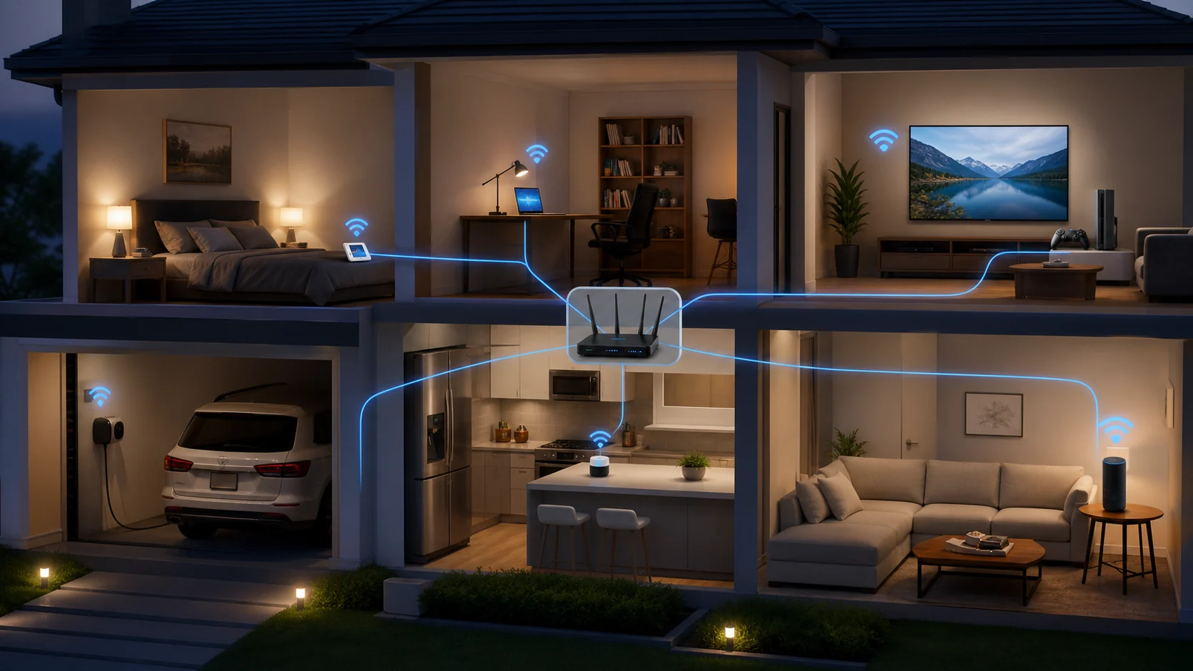 casa conectada com celulares notebooks televisão e dispositivos inteligentes