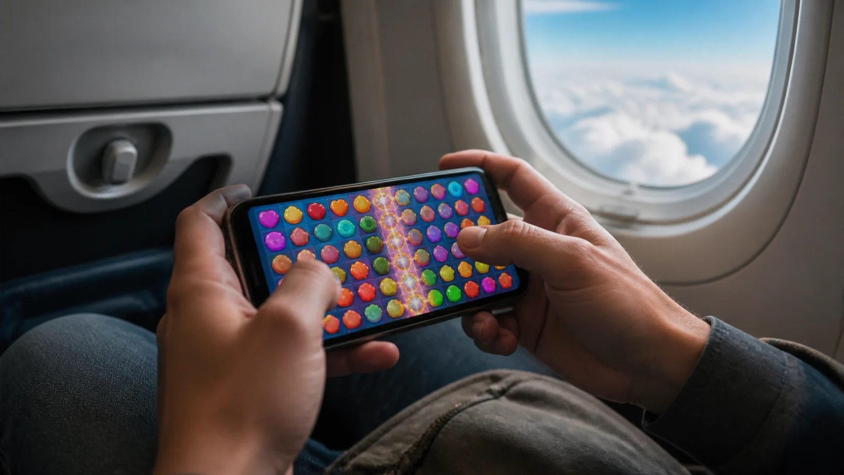 Smartphone com jogo de corrida casual em modo avião