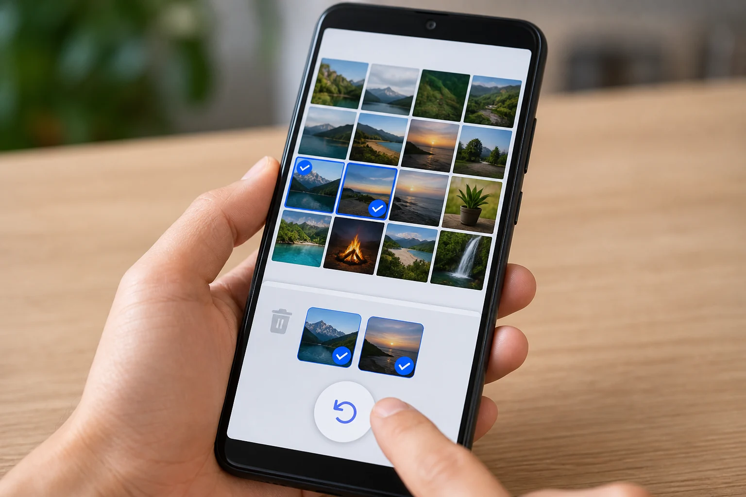seleção de fotos para restaurar na lixeira de celular Android