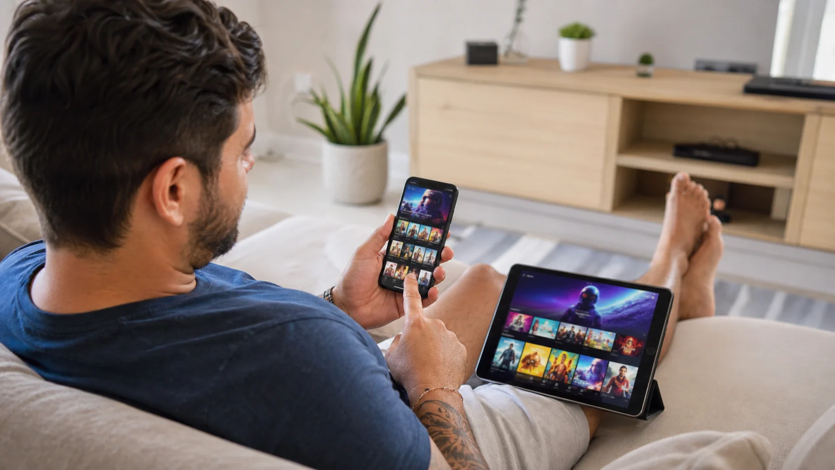 pessoa assistindo catálogo gratuito de filmes no smartphone