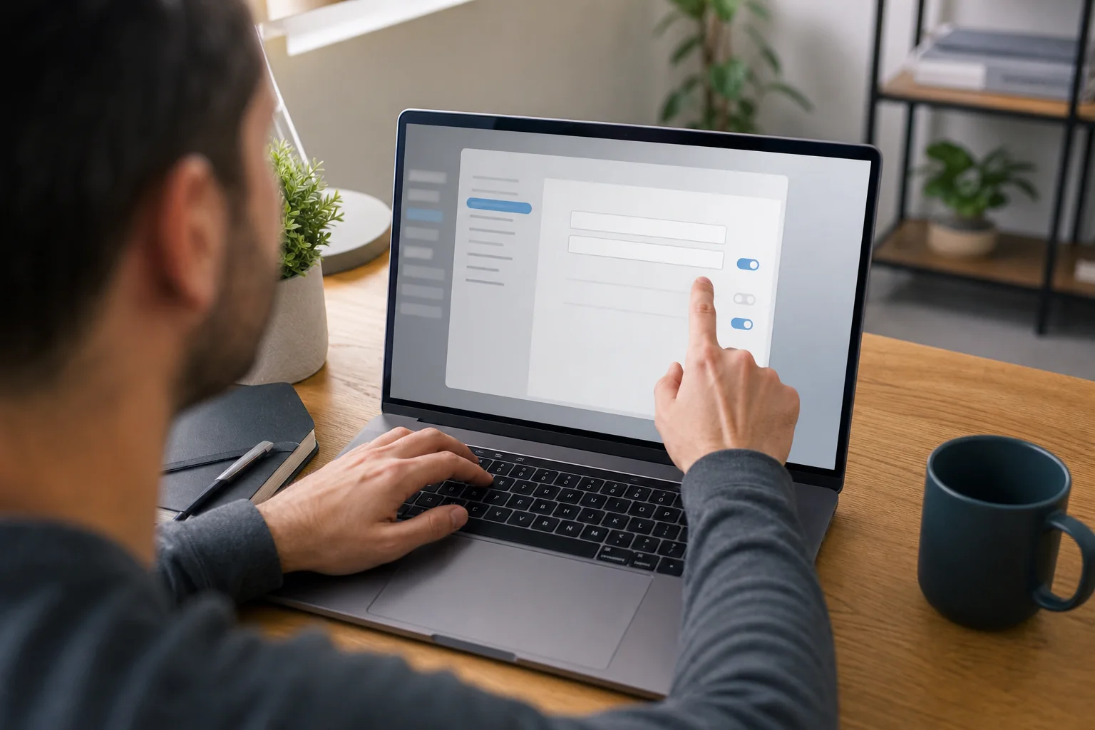 pessoa ajustando configurações de rede em notebook