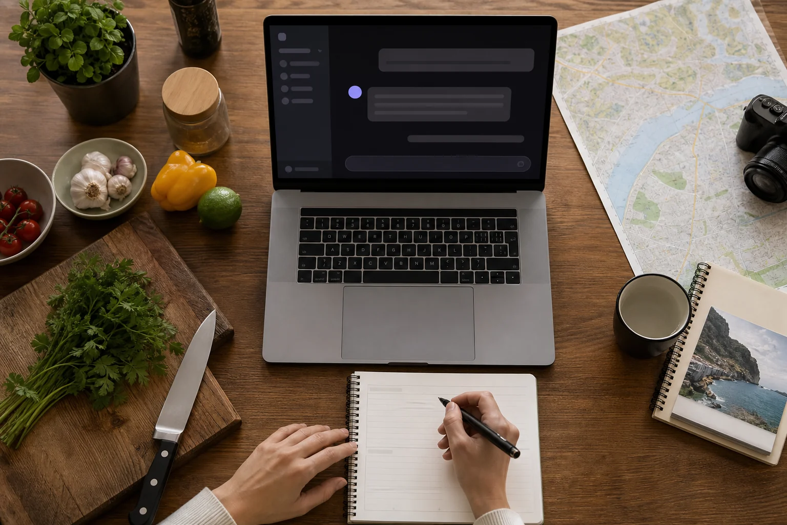notebook usado para planejar receitas viagens e mensagens